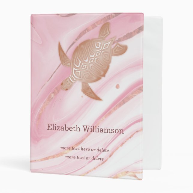 Rose Gold Turtle Pink Marble Ink Custom Mini Binder (Front/Inside)