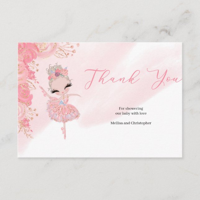 Rose gold tutu ballerina Baby Shower Thank you Enclosure Card (Front)