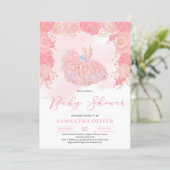 Rose gold tutu dress blush floral Baby Shower Invitation (Standing Front)