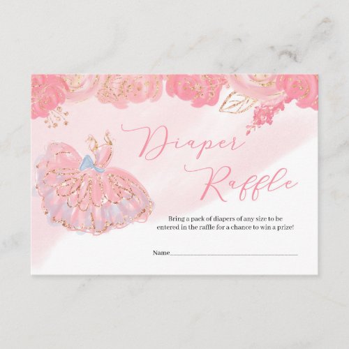 Rose gold tutu dress pink floral Diaper Raffle Enclosure Card