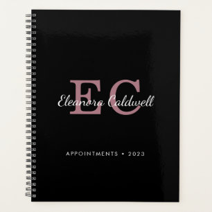 Rose Gold Two Initials Monogram on Black 2023 Planner