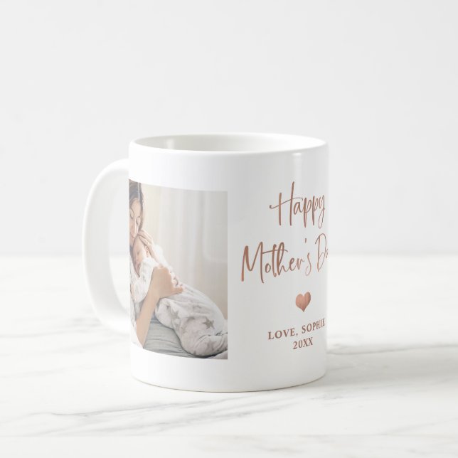 Rose Gold | Two Photo Script Happy Mother's Day Mu Coffee Mug (Front Left)