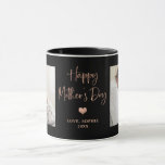Rose Gold | Two Photo Script Happy Mother's Day Mug<br><div class="desc">This lovely Happy Mother's Day photo mug features a dark,  black background with faux rose gold modern script typography. Add two photos of her and the family,  with room to personalize with names and year.</div>