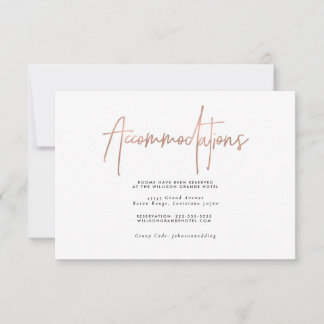 Rose Gold Typography Accommodations Enclosure Card