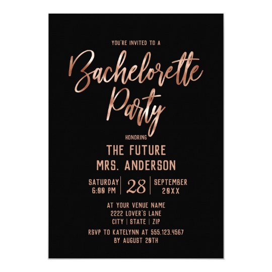 Rose Gold Typography Bachelorette Party Invitation | Zazzle.com