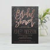 Rose gold typography black glitter bridal shower invitation (Standing Front)