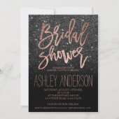 Rose gold typography black glitter bridal shower invitation (Front)