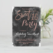 Rose gold typography black watercolor Sweet 16 Invitation (Standing Front)