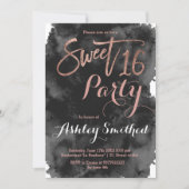 Rose gold typography black watercolor Sweet 16 Invitation (Front)