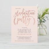 Rose gold typography blush pink graduation party invitation (Standing Front)