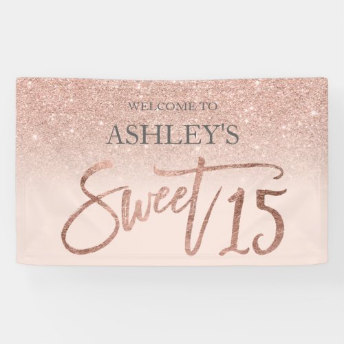 Rose gold typography blush Sweet 15 party Banner