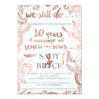 Rose gold typography boho floral vow renewal 3 invitation