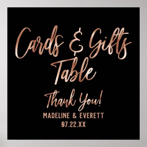 Rose Gold Typography Cards  Gifts Table Sign
