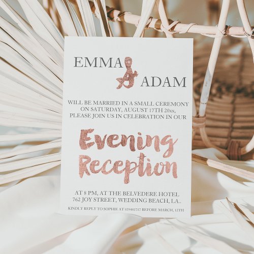 Rose gold typography evening wedding faux foil invitation