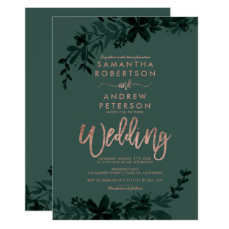 Rose gold typography Floral green wedding Invitation