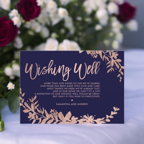 Rose Gold typography floral navy blue wishing well Enclosure Card