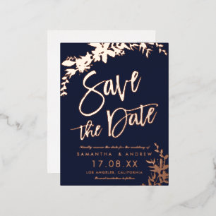 Rose Gold typography floral wedding save the date Foil Invitation Postcard