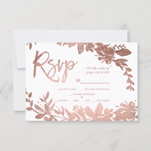 Rose Gold typography floral white rsvp wedding