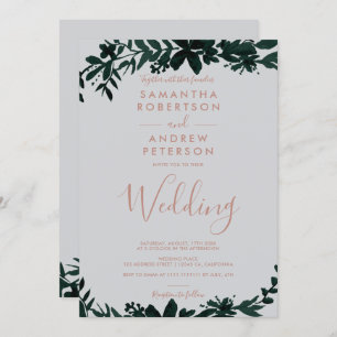 Rose gold typography green Floral gray wedding Invitation