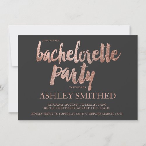 Rose gold typography grey bachelorette party invitation