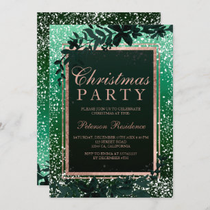 Rose gold typography leaf snow green Christmas Invitation