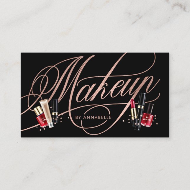 Rose Gold Typography Makeup Artist Business Card (Front)