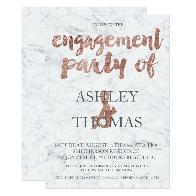 Rose Gold Typography Marble Engagement Party 2 Invitation