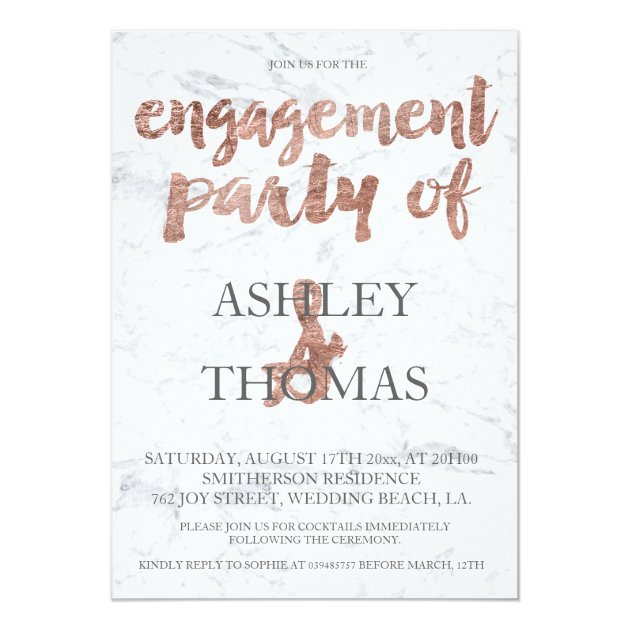 Rose Gold Typography Marble Engagement Party 2 Invitation