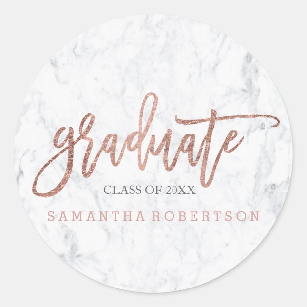 Rose Gold Typography Marble Graduation Classic Round Sticker