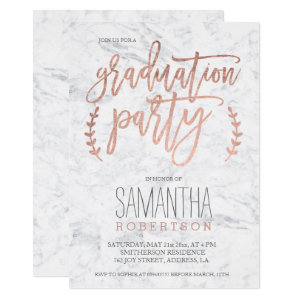 Rose gold typography marble graduation party card