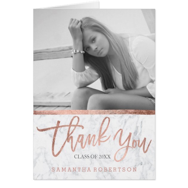 Rose Gold Typography Marble Graduation Thank You Card