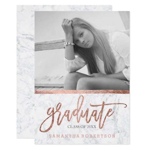 Rose Gold Typography Marble Photo Graduation Card