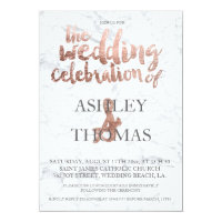 Rose gold typography marble wedding card