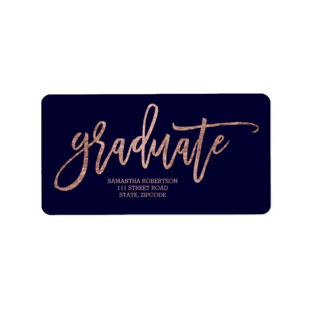 Rose Gold Typography Navy Blue Graduation Label