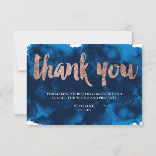 Rose gold typography navy watercolor thank you