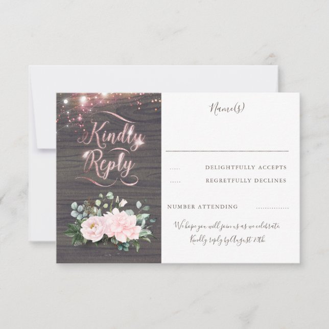 Rose Gold Typography Rustic Fall Wedding RSVP (Front)
