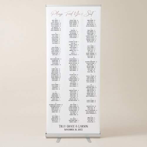 Rose Gold Typography Seating Chart 170 Names Retractable Banner
