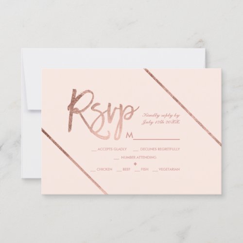Rose gold typography stripe blush rsvp wedding