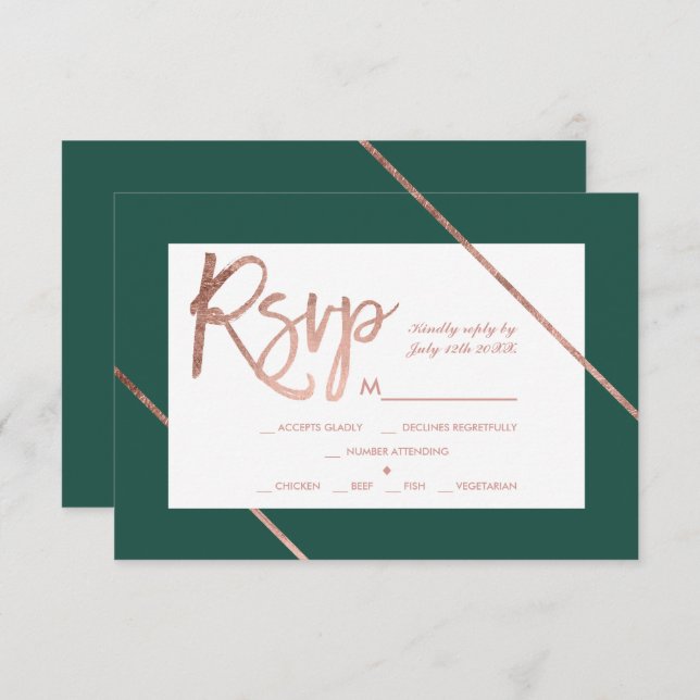 Rose gold typography stripe green rsvp wedding (Front/Back)