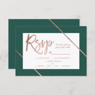 Rose gold typography stripe green rsvp wedding