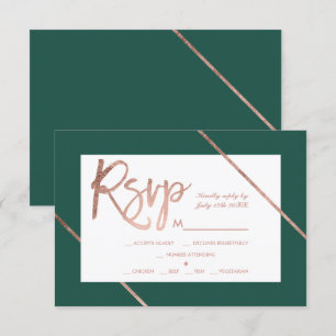 Rose gold typography stripe green rsvp wedding card