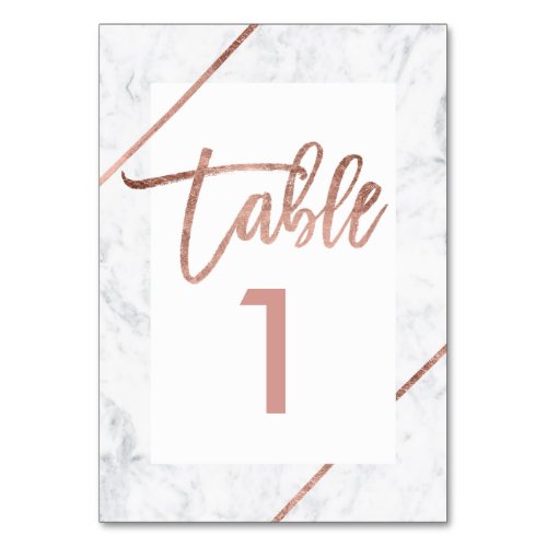 Rose gold typography stripe marble table number