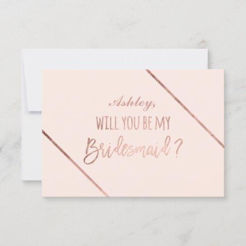 Rose gold typography stripes blush my bridesmaid invitation