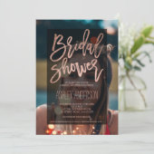 Rose gold typography upload photo bridal shower invitation (Standing Front)