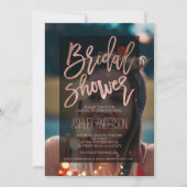 Rose gold typography upload photo bridal shower invitation (Front)