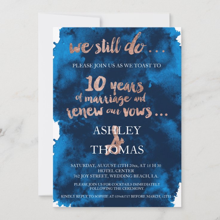 Rose Gold Typography Vow Renewal 10th Anniversary Invitation Zazzle