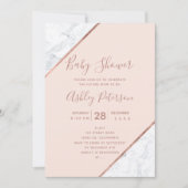 Rose gold typography white marble pink baby shower invitation (Front)
