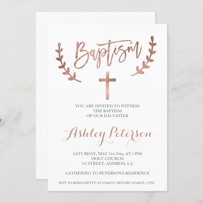 Christening Rose Gold Foil Marble Printed Wedding Invitation Engagement