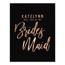 Rose Gold Typography Will You Be My Bridesmaid Card