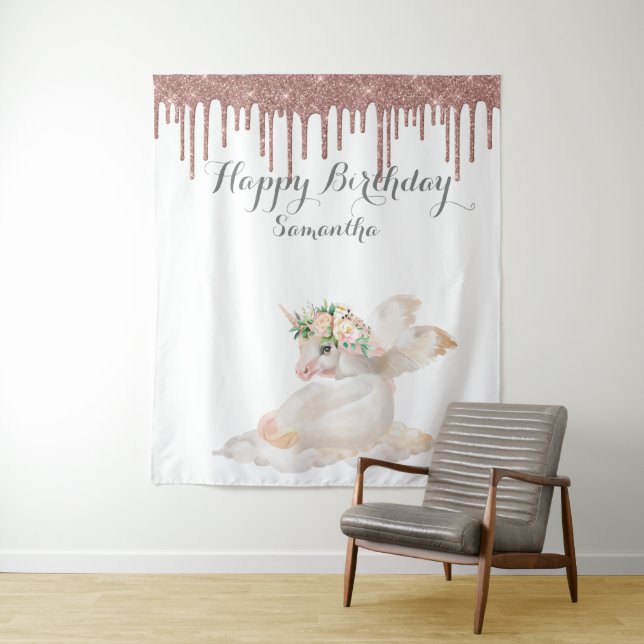 Rose Gold Unicorn Birthday Backdrop Photo Booth (In Situ)